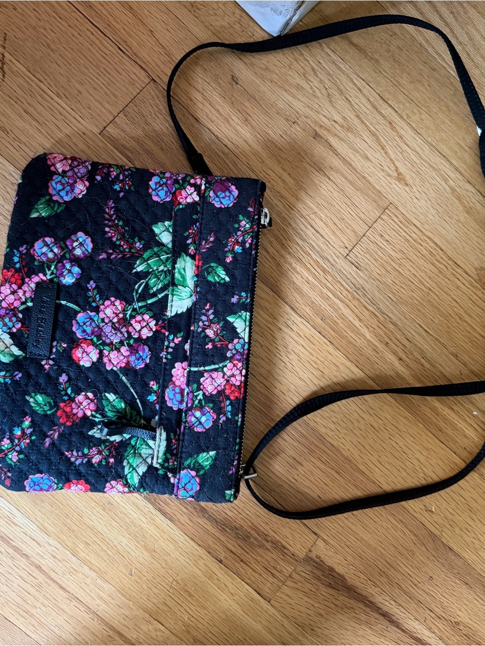 Vera Bradley Black Quilted Crossbody with Pink & Purple Floral Print
